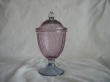 Footed Candy Jar, Amethyst over smoky blue foot