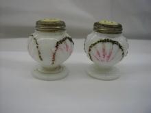 Milk Glass Beaded Fan, pair,