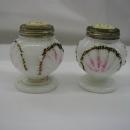 Milk Glass Beaded Fan, pair,