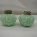 Turquoise Low Scroll by Colsolidated Glass (1894 - 1902), pair