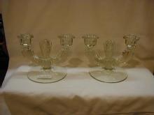 Williamsburg clear 2-lite candleholders, pair