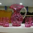 Inverted Thumbprint Cranberry water set with 6 tumblers