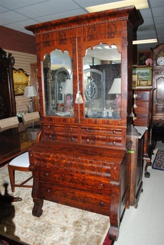 Museum Quality Antique American Empire Mahogany Bookcase 7 ft Tall Secretary Circa 1830