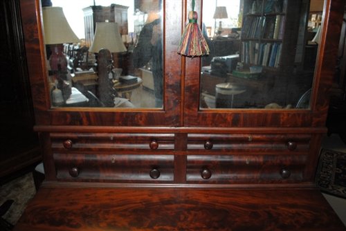 Museum Quality Antique American Empire Mahogany Bookcase 7 ft Tall Secretary Circa 1830