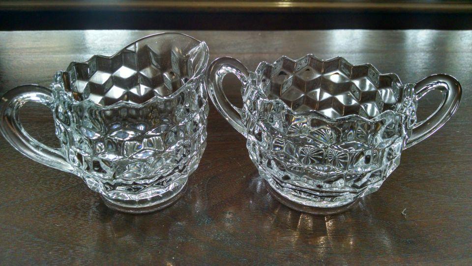 Fostoria American Clear Pattern Mini Creamer & Open Sugar 2 5/8