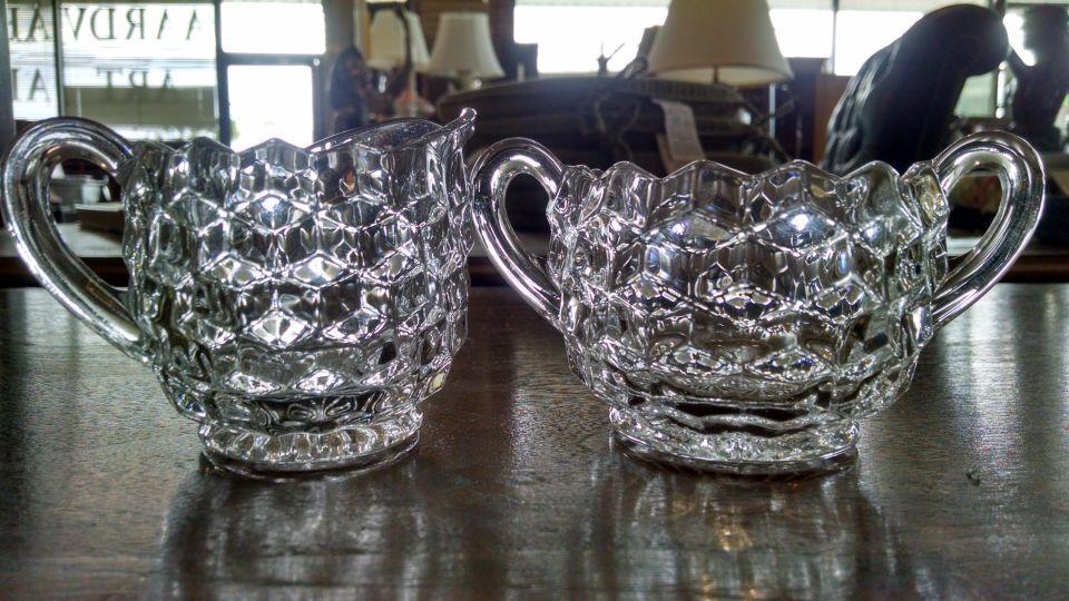 Fostoria American Clear Pattern Mini Creamer & Open Sugar 2 5/8