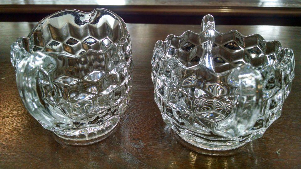Fostoria American Clear Pattern Mini Creamer & Open Sugar 2 5/8