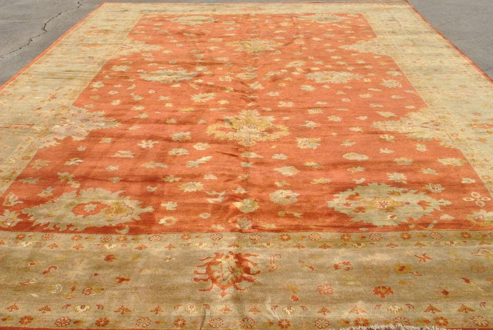 Palace Size Hand Woven Oushak Wool Rug, Terracotta, Gold 12' x 18'