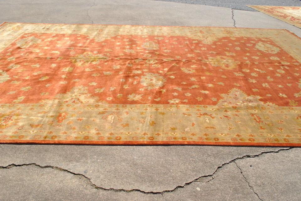 Palace Size Hand Woven Oushak Wool Rug, Terracotta, Gold 12' x 18'