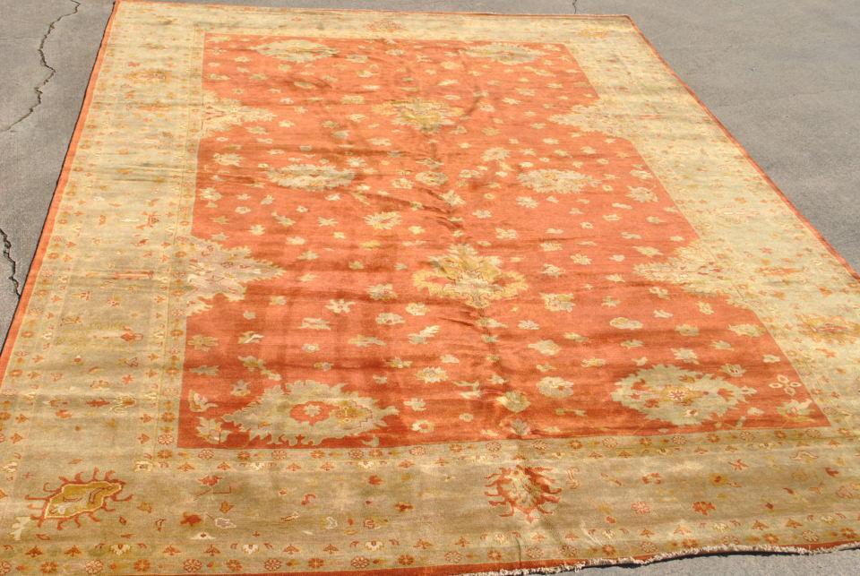 Palace Size Hand Woven Oushak Wool Rug, Terracotta, Gold 12' x 18'