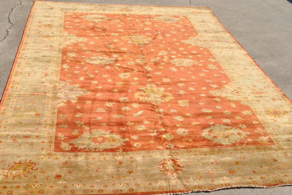 Palace Size Hand Woven Oushak Wool Rug, Terracotta, Gold 12' x 18'