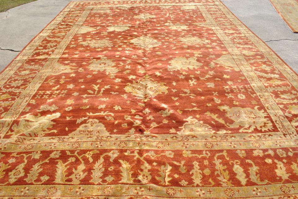 Monumental Oushak Hand Knotted Rug, Terra Cotta, Gold, Same Border 12 ft x 18 ft, PA3094