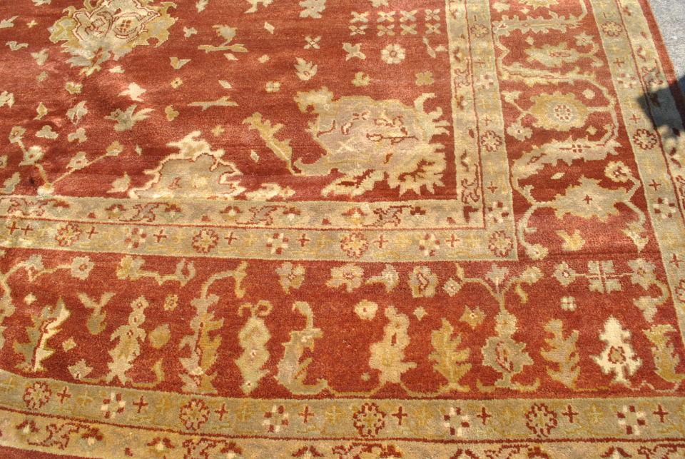 Monumental Oushak Hand Knotted Rug, Terra Cotta, Gold, Same Border 12 ft x 18 ft, PA3094