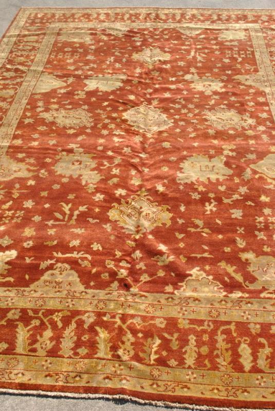 Monumental Oushak Hand Knotted Rug, Terra Cotta, Gold, Same Border 12 ft x 18 ft, PA3094