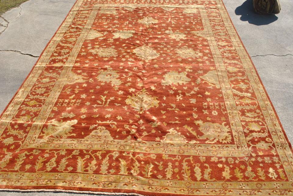 Monumental Oushak Hand Knotted Rug, Terra Cotta, Gold, Same Border 12 ft x 18 ft, PA3094