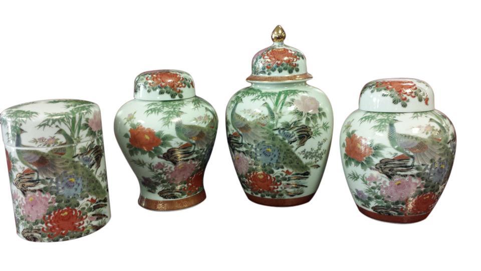 8 Piece Set Antique Fine Japanese Porcelain Ginger Jar Set