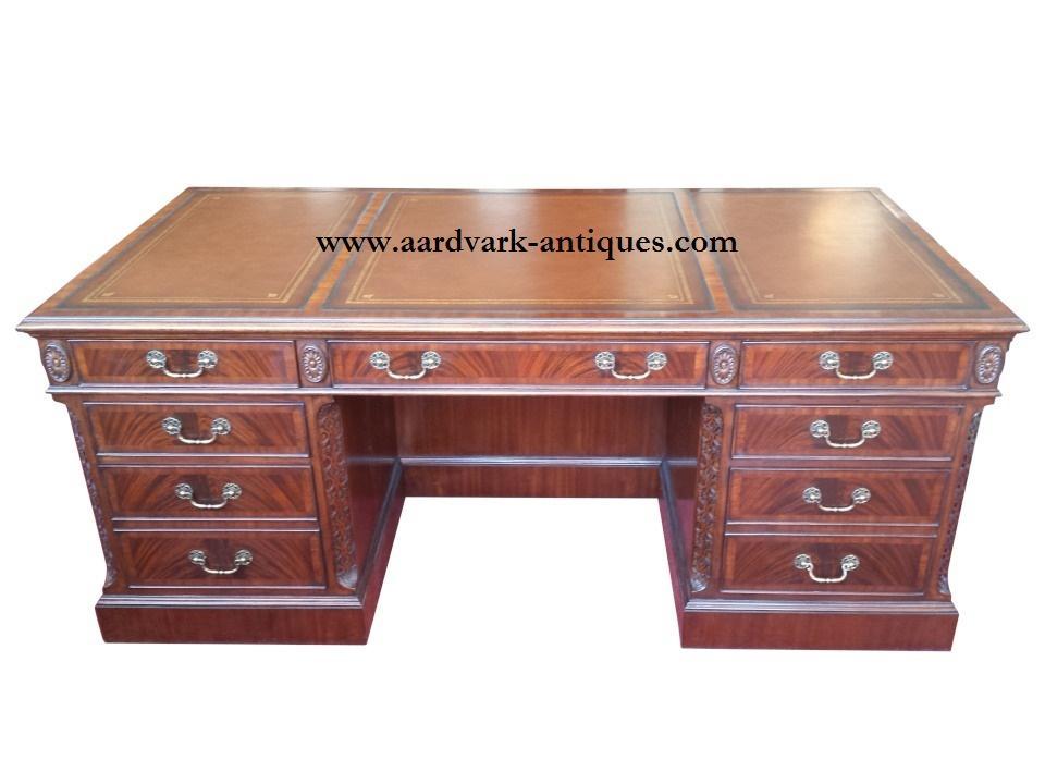 Floor Sample Leighton Hall CEO Executive Desk, Mahogany, Leather Inlay, 42