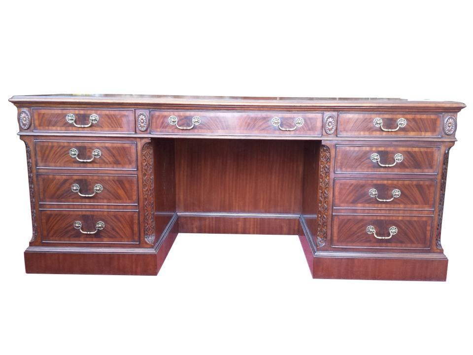 Floor Sample Leighton Hall CEO Executive Desk, Mahogany, Leather Inlay, 42
