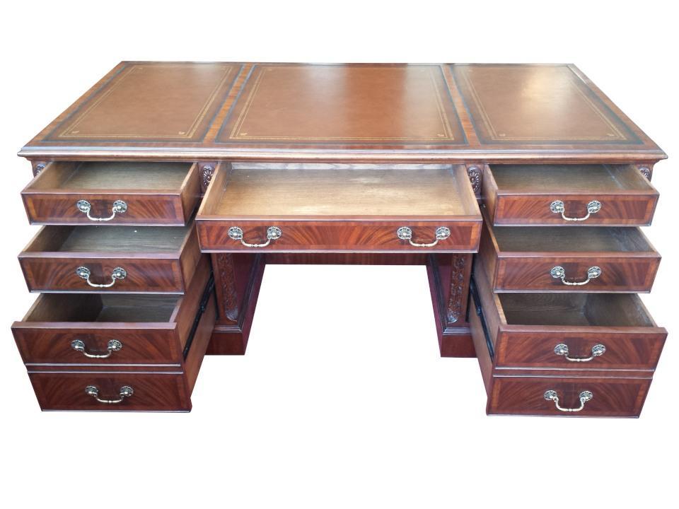 Floor Sample Leighton Hall CEO Executive Desk, Mahogany, Leather Inlay, 42