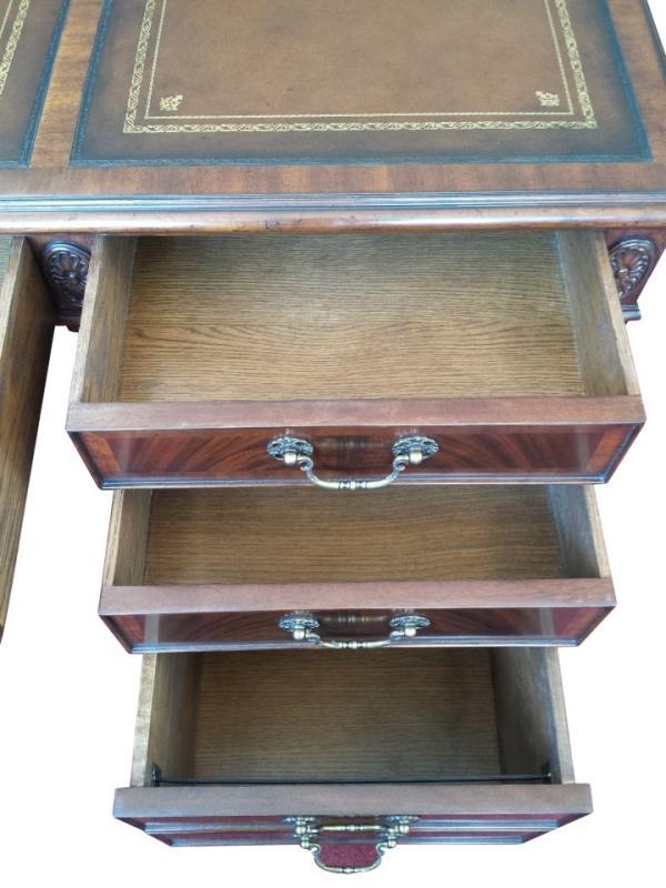 Floor Sample Leighton Hall CEO Executive Desk, Mahogany, Leather Inlay, 42