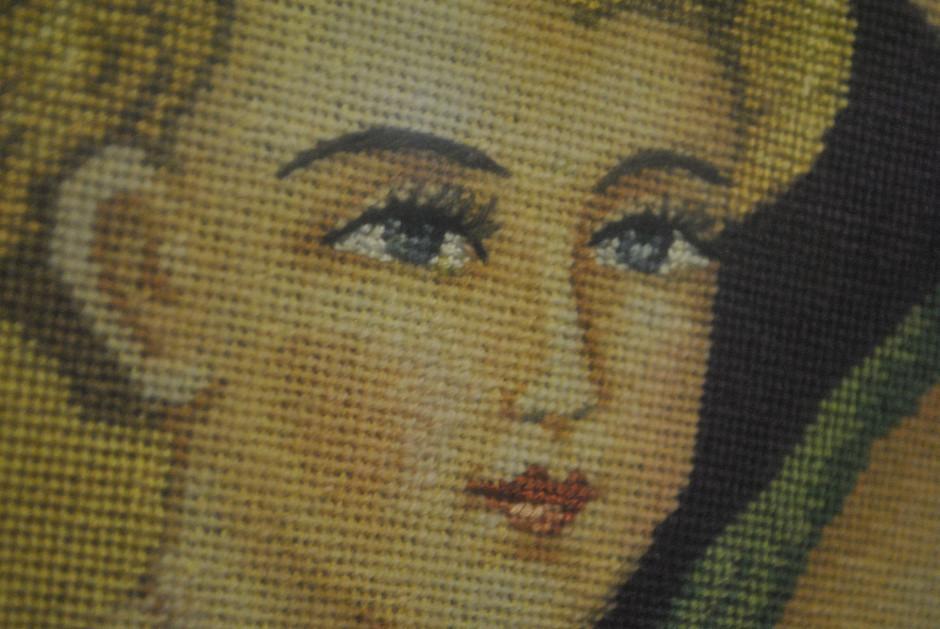 Antique Madonna & Child Needlepoint Tapestry, Framed Ca 1810