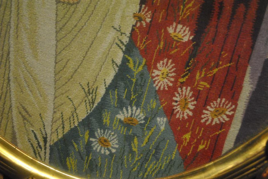 Antique Madonna & Child Needlepoint Tapestry, Framed Ca 1810