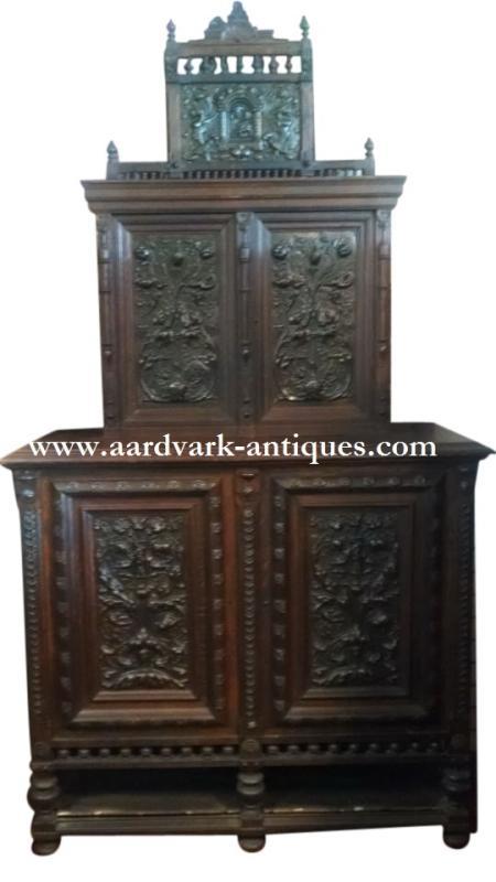 Antique French Tiger Oak Buffet Deaux Corps, Ca1890