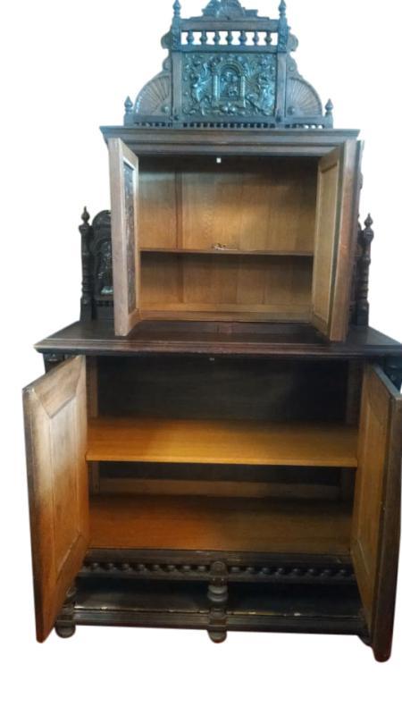 Antique French Tiger Oak Buffet Deaux Corps, Ca1890