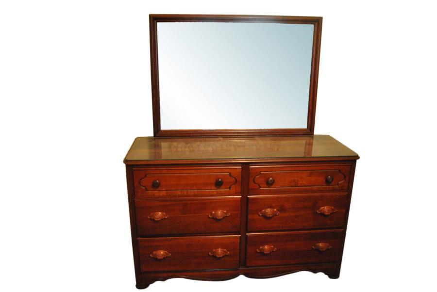 Super Nice 6 Drawer Solid Cherry Wood Dresser, Chest with Mirror 55″ Wide, PA4381