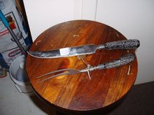 Sterling Silver and horn set of Meat Carving Fork and Sharp Knife