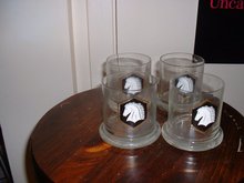 Vintage 1960's White Horse Scotch Whiskey glasses with the White Horse logo