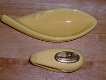 Matching 1950's vintage Japan yellow porcelain ashtray and lighter
