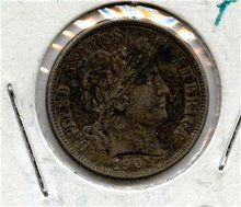 1901-P US Barber Silver Dime Choice BU original toned