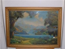 1920's- 30's Antique Art Deco Fantasy Landscape Litho