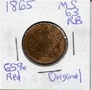 1865 US 2 Cent Piece Coin Original Choice BU 40% Red