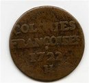 1722/1-H US Colonial New France Copper Sou 9Deniers F