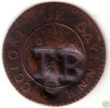 1789 US Colonial New France 2Sou Countermark ToB Tobago