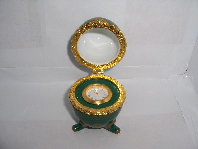 Hinged Ceramic Egg with Clock