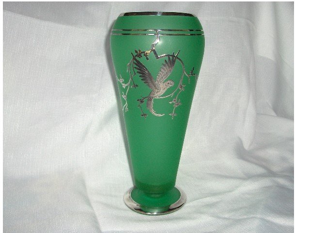 Tiffin Green Satin Cupped Dahlia Vase