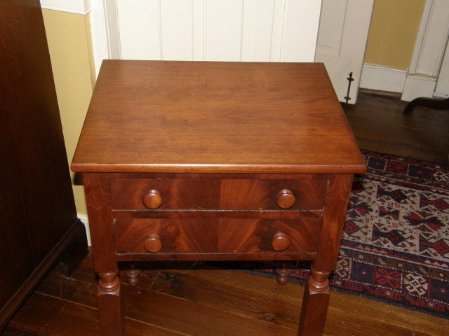 Cherry Two Drawer Table with Mahogany Drawer Fronts