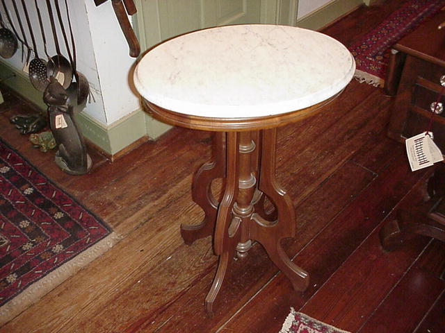 Walnut Oval Table with White Marble Top