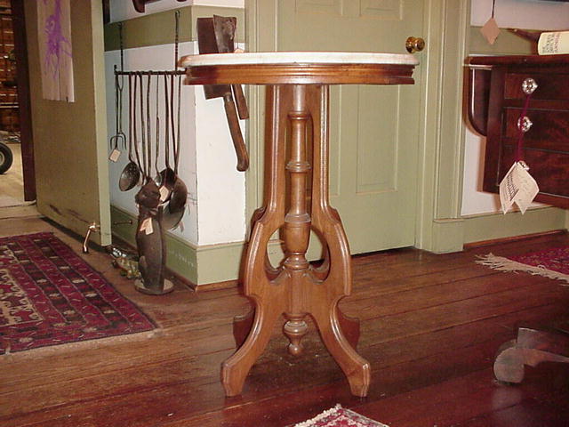 Walnut Oval Table with White Marble Top