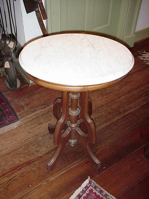Walnut Oval Table with White Marble Top