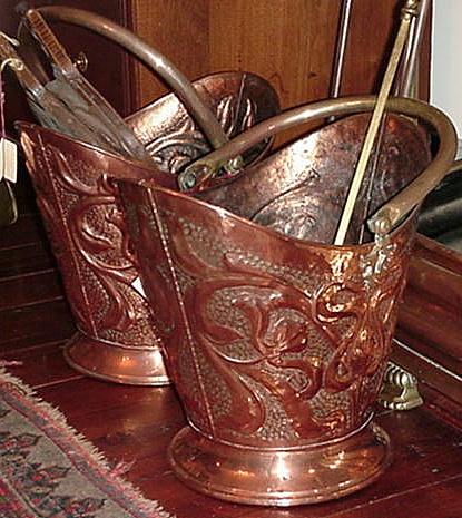 Pair of Copper and Brass Coal Buckets