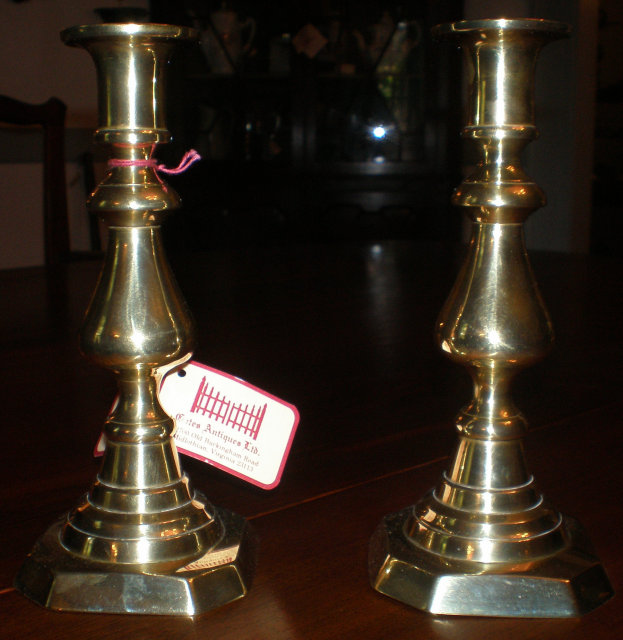 Pair of Push Up Style Brass Candlesticks