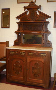 Marble Top Walnut Sideboard