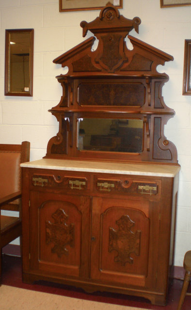 Marble Top Walnut Sideboard