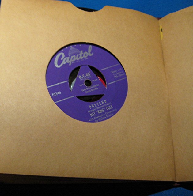 Lot of 16 45 RPM Records with Album (Nat King Cole, Patti Page, etc.)
