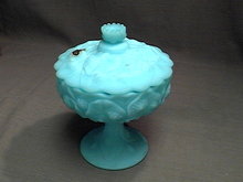 Fenton Blue Satin Water Lily Covered Candy Dish
