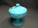 Fenton Blue Satin Water Lily Covered Candy Dish
